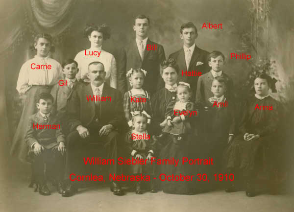 William and wife Hattie and family circa 1910 w names